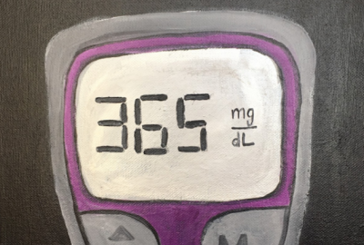After I was diagnosed, I was in my honeymoon for a relatively long time which I was pretty happy about and I didn’t really see what all the fuss was about. When my numbers became more sporadic I was in shock. I was used to being a diabetes superstar that had “perfect” numbers which made it easy to blame myself for my readings and other problems that arose with diabetes. My doctor kept telling me that it was just a number and at first it was very hard for me to internalize what she said. I was constantly thinking: “This is my fault,” and “What am I doing wrong?” I know that being 600 for a week is definitely not good, but creating stress where it wasn’t really needed was not good either. So I made this painting to serve as a reminder that at the end of the day it really is just a number.